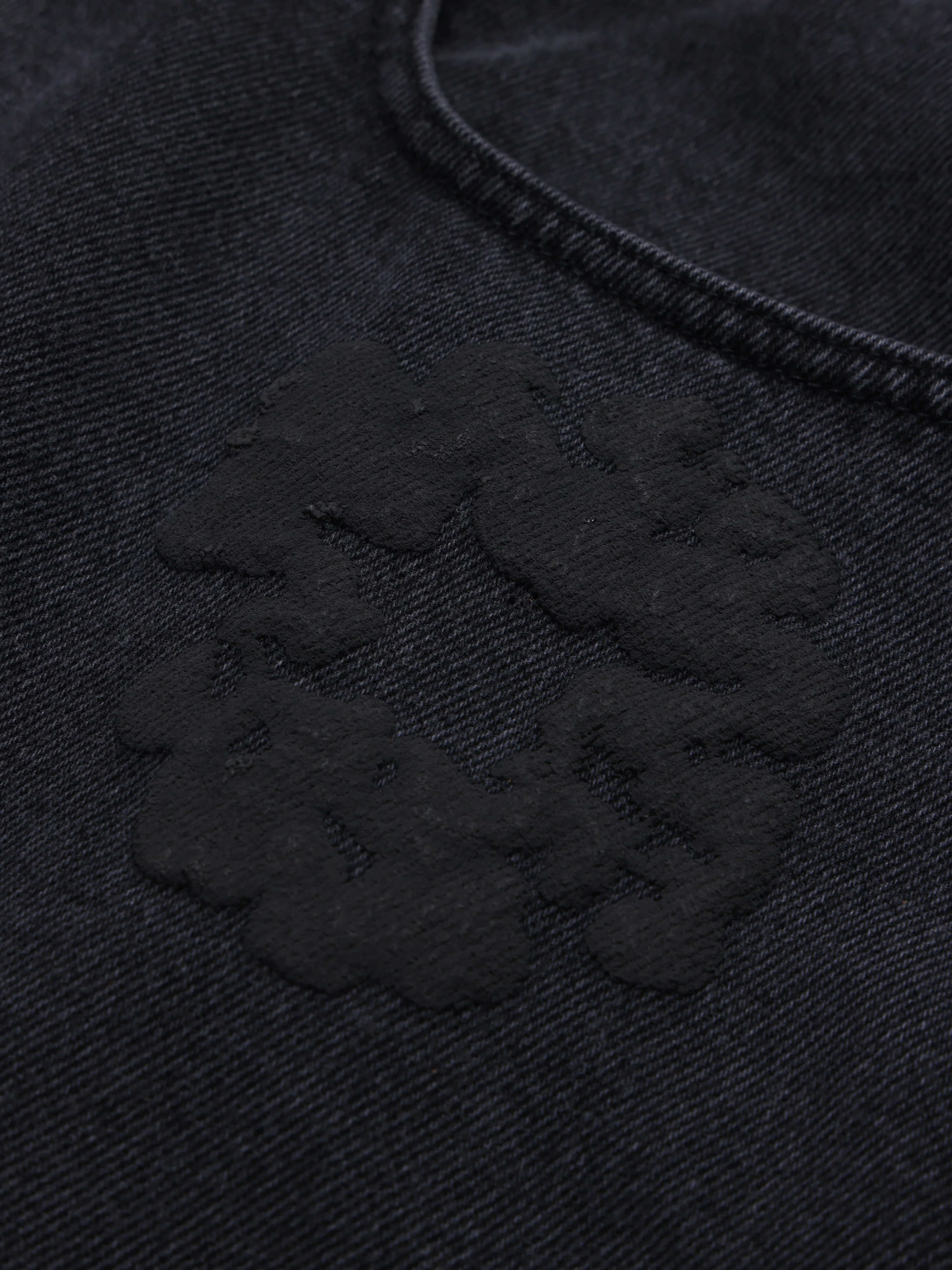 Black Mono Cotton Wreath Denim Shorts - Image 5