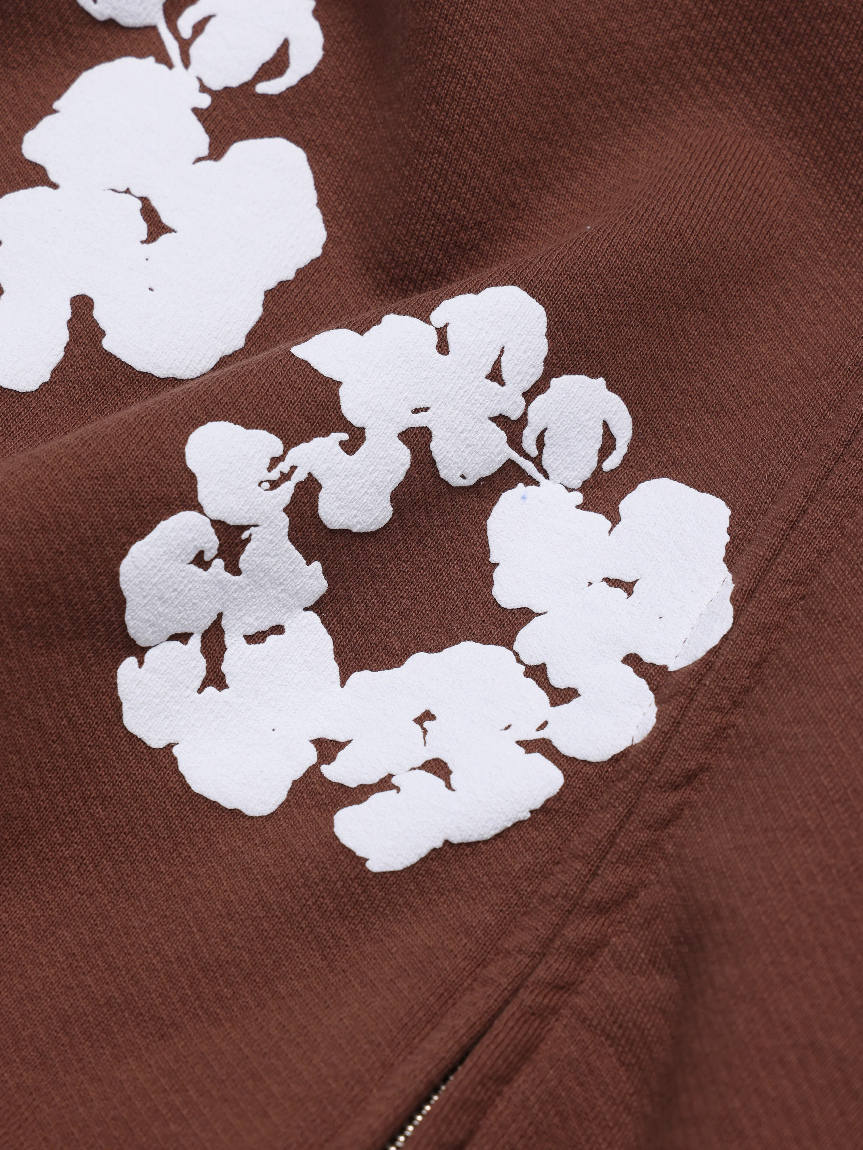 Cotton Wreath Zip Hoodie Brown - Image 3