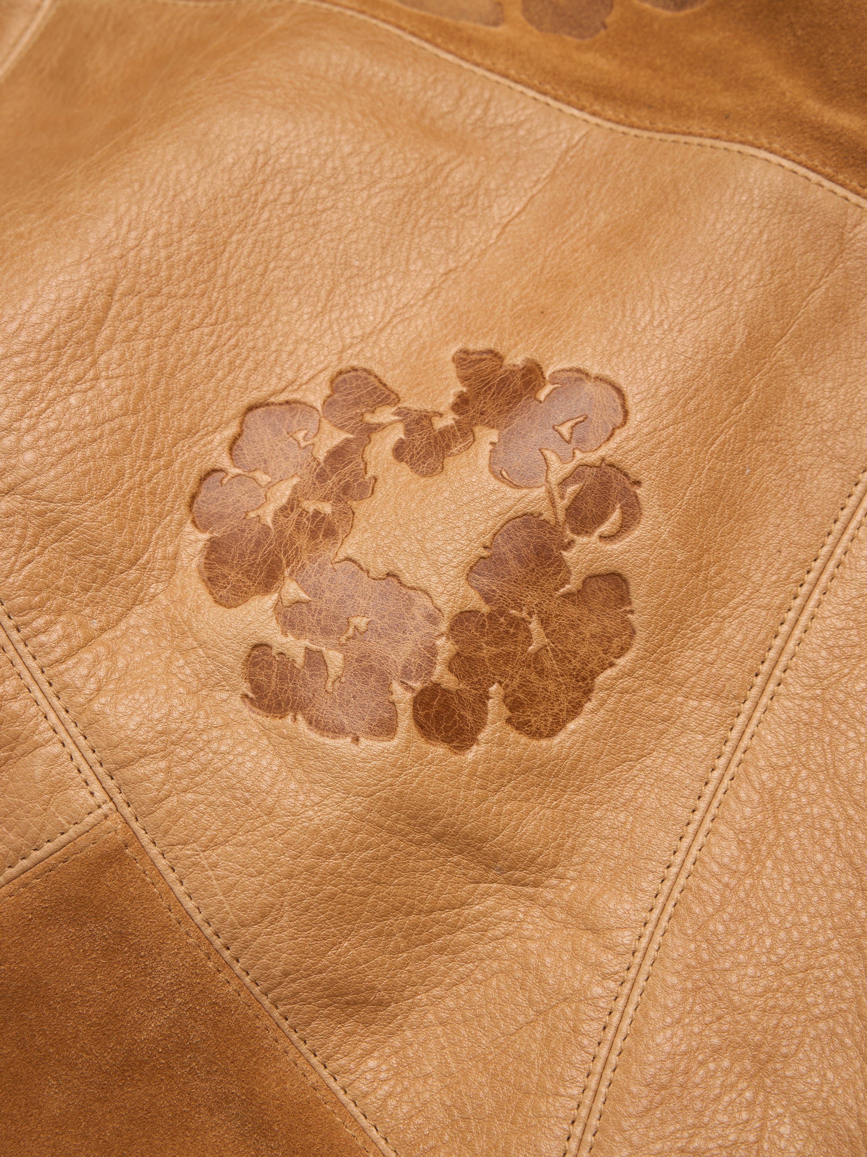 Patchwork Leather/Suede Cotton Wreath Hoodie Brown - Image 3