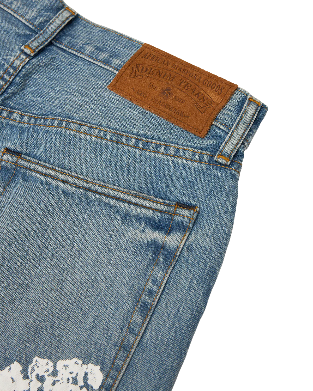 Straight Cotton Wreath Denim Pant Light Wash - Image 3